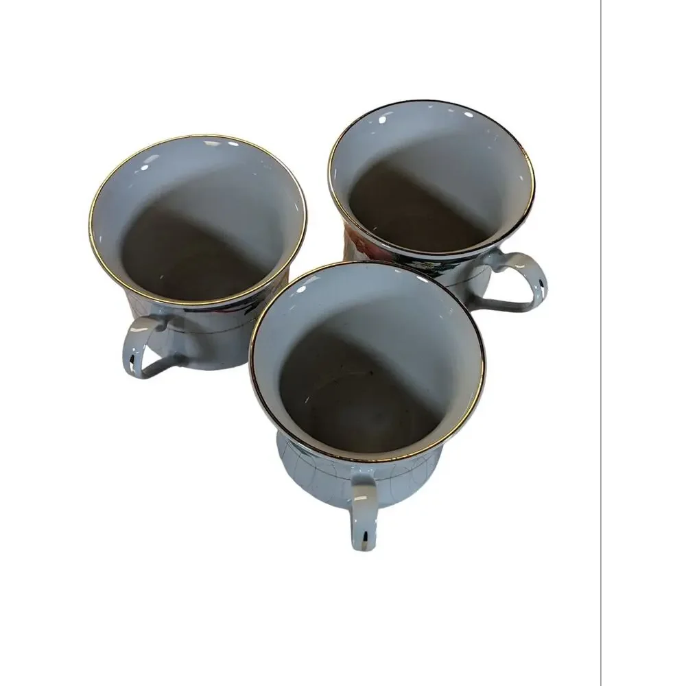 Tienshan Fine China Deck The Halls Christmas Tea Coffee Cups Gold Ring Set Of 3